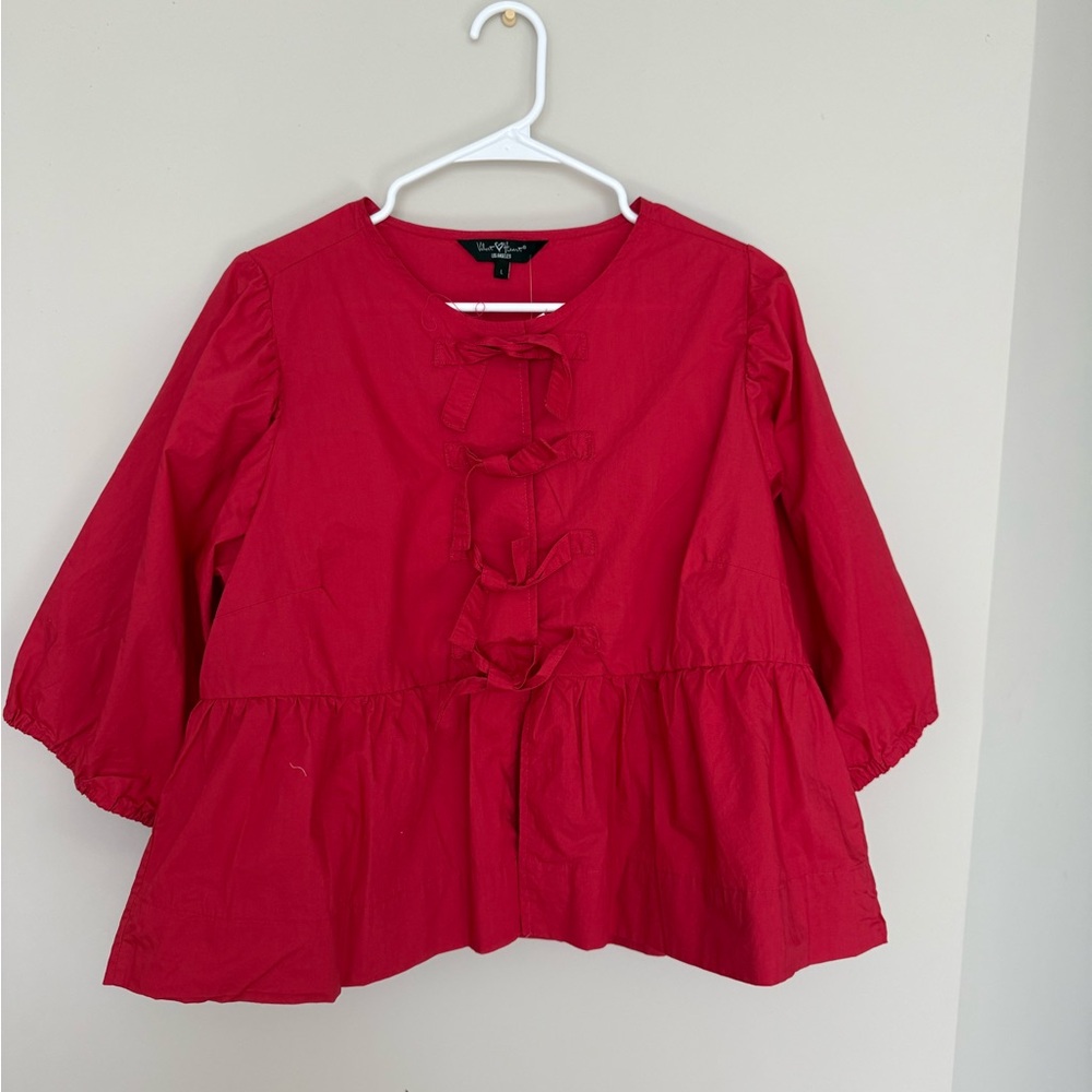 Red Blouse with Bow Details